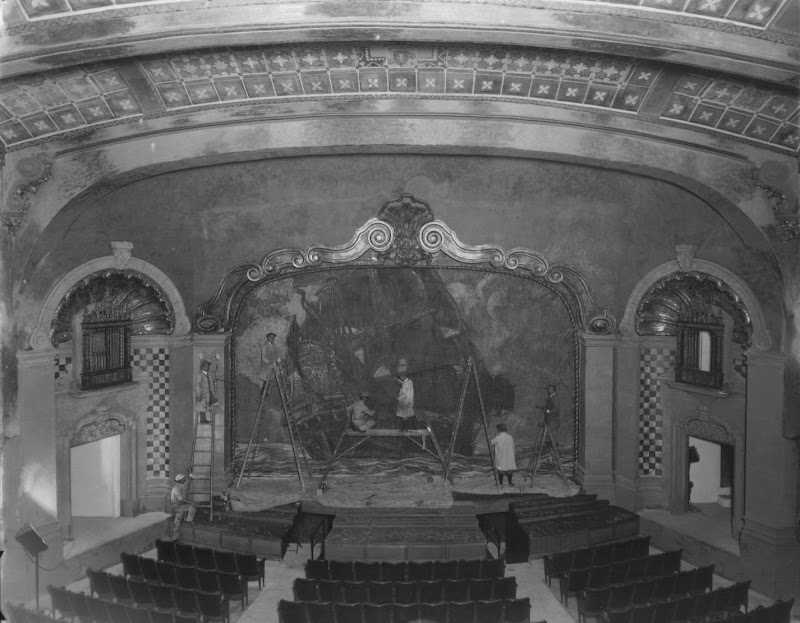 Pasadena Playhouse, scene-painters on the stage Photo courtesy of Pasadena Playhouse