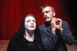 Kat Johnston and Nathan Dana Aldrich as, respectively, Moliere's mistress Madeleine Béjart and Woland in "Bulgakov-Molière" (photo by Paul M. Rubenstein)