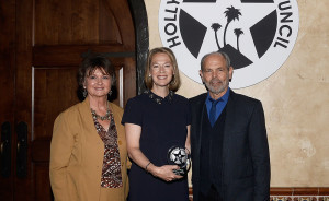 Nyla Arslanian, Martha Demson (grasping her coveted Charlie) and Joe Spano at the 28th Annual Charlie Awards (Photo: Michael Schwartz)