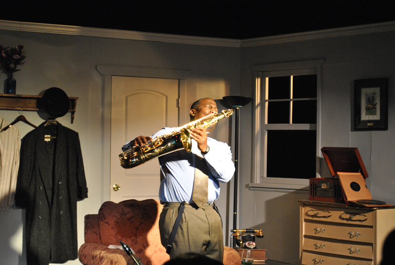 Leslie A. Jones is legendary jazz saxophonist Lester Young in Willard Manus's "Prez" (photo by James Esposito)