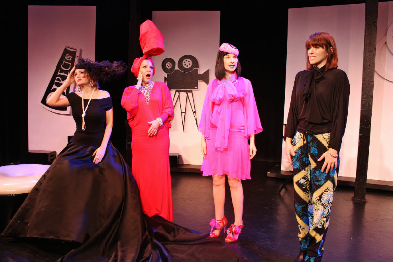 Genevieve Joy (l.), Christina Lemon, Kat Brower, Elizabeth Ferraris in Octavio Carlin’s farce, HollyWould, at the Hudson Backstage (Photo by Augustus Photography)