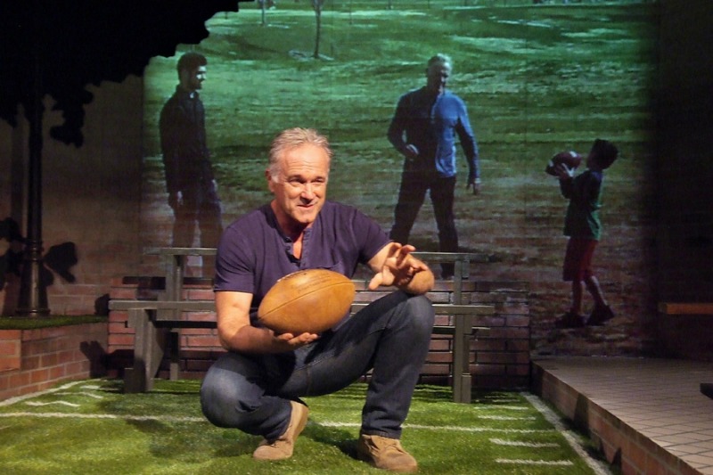 Writer/performer John Posey  in Father, Son and Holy Coach at the Odyssey Theatre (photo by Ed Krieger)