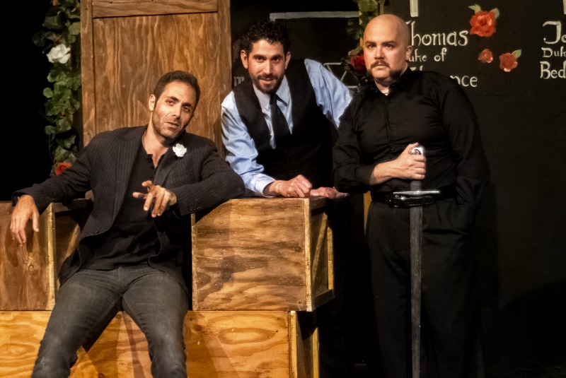 Matt Jayson as the Duke of York, Sean Faye as Warwick, and Gus Krieger as Richard in The Porters of Hellgate production of Henry VI (photo by Mandi Moss, Ghost Light Photography)