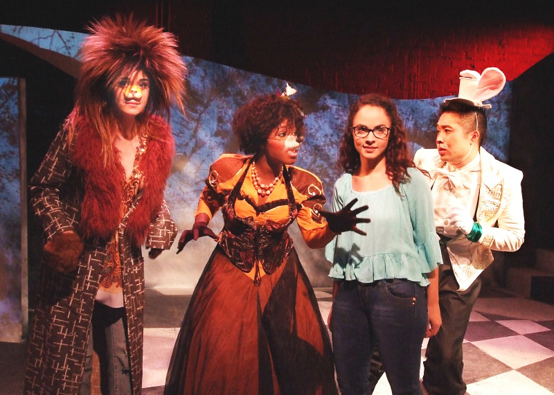 Emily Barnett, Brooke Brewer, Jessamyn Arnstein and Justin W. Wu in The Story of Alice at the Matrix Theatre (photo by Ed Krieger)