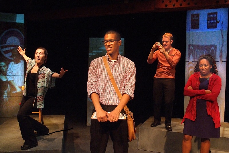 Sally Hughes, Nicholas Anthony Reid, Kurt Mason Peterson and Brie Eley in Aurin Aquire's Obama-ology at the Skylight Theatre (photo by Ed Krieger)