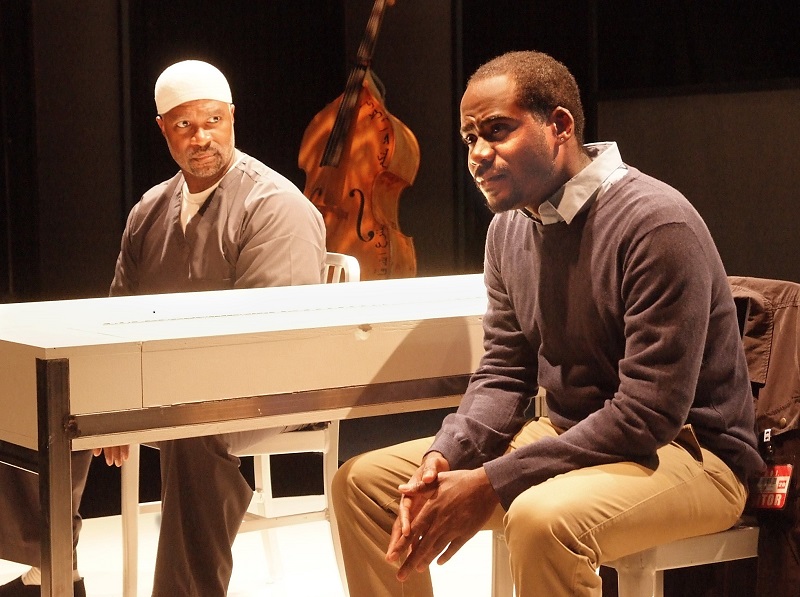 Matthew Orduña and Donathan Walters in Idris Goodwin's Bars and Measures at Theatre@Boston Court (photo by Ed Krieger)