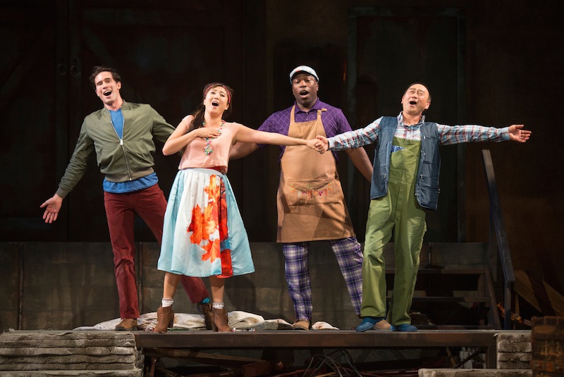 (L-R): Conor Guzmán, Ashley Park, Regi Davis, and Gedde Watanabe in The Fantasticks at The Pasadena Playhouse (photo by Jim Cox Photography)