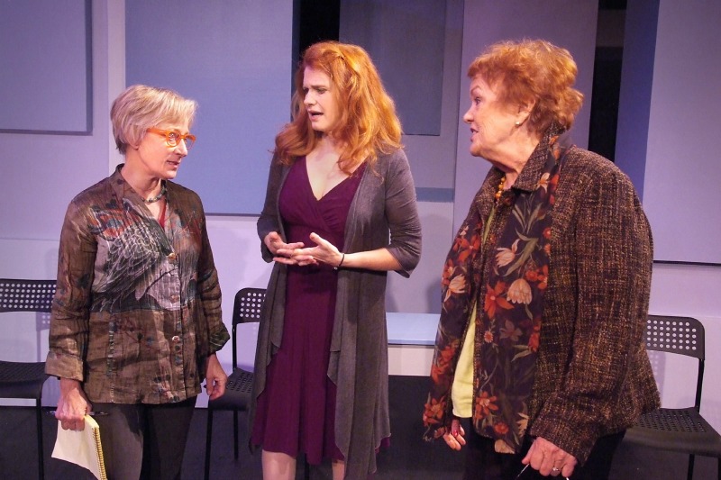 Lilly Knight, Sharon Sharth and  Pamela Dunlap in Waiting for Grace at The Odyssey Theatre (Photo by Ed Krieger)