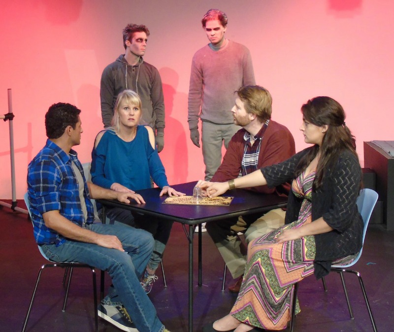 Peter Nikkos (l.), Meg Wallace, Travis Stevens, Benjamin Hoekstra, Brian Graves, Laura Gudiño in In the Balance at Studio/Stage (Photo by Riley Beckham)