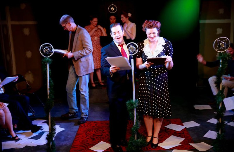 Foreground: Steve Peterson, Spencer Cantrell and Courtney Sara Bell in It's a Wonderful Life: The Radio Play at Theatre Unleashed