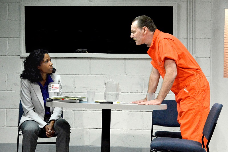 Judith Moreland and Bo Foxworth in Robert Schenkkan's Building the Wall at The Fountain Theatre (Photo by Ed Krieger)