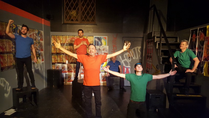 Jordan Santoro, Charles Anteby (elder), Matthew B. Ramos, Terry Houlihan (elder), Joseph C. Baken, and Jeffrey Wylie in Letters from Young Gay Men from Studio C Artists. (Photo by Matthew Quinn)