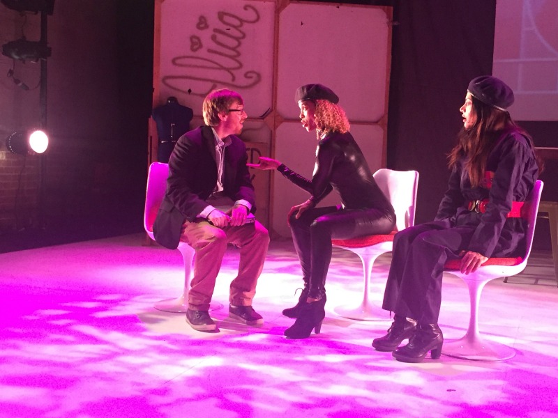 Julian Booth, Victoria Platt and Somi De Souza in Revolution in a Catsuit at the Bootleg Theatre. (Photo by Richard Pope)