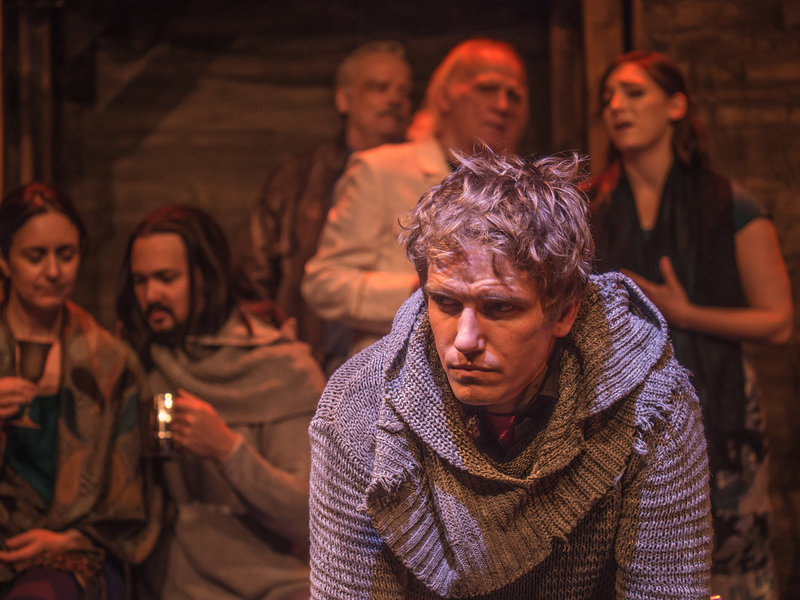 (front) Luke McClure, (background, l to r) Dana Lyn Baron, Jono Eiland, Douglas Gabrielle, Leon Russom, and Alexandra Wright in Pericles at the Whitmore Lindley Theatre Center (Photo by Zachary Andrews)