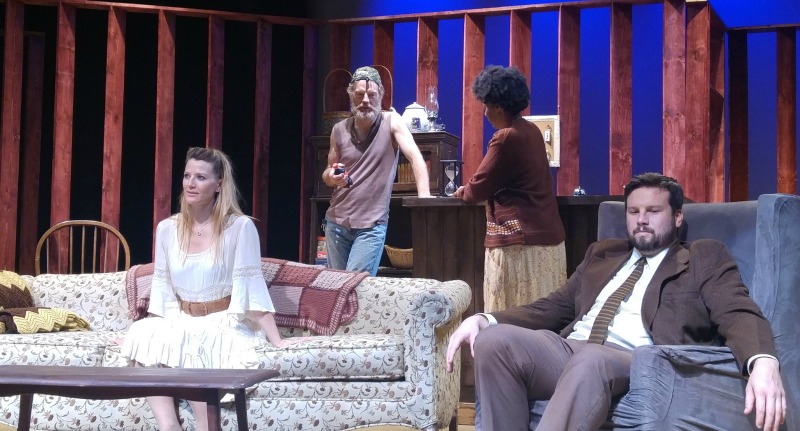 Julianna Robinson, Troy Dunn, Tanya White and Mike Niedzwiecki in The Foreigner, Santa Monica Repertory Theater at Miles Memorial Playhouse (Photo courtesy of SM Rep)