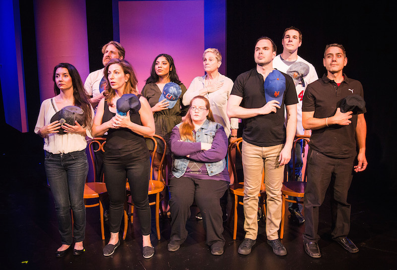 The ensemble in Welcome to Your Alternative Reality, Open Fist Theatre Company at the Atwater Village Theatre. (Photo by Darrett Sanders.)