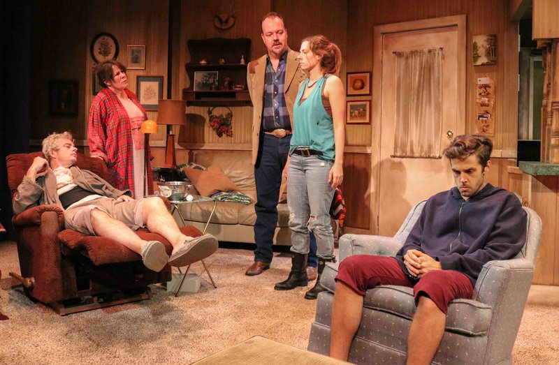 Joe Hart, Taylor Gilbert, Rob Nagle, Allison Blaize and Ben Theobald in Stupid Kid at the Road Theatre Company. (Photo by Brian Cole)