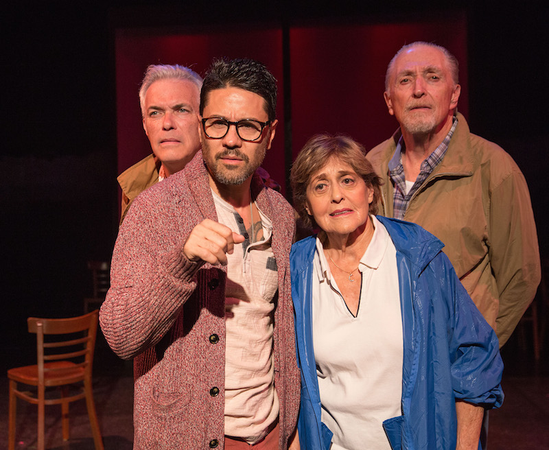 Christopher Cappiello, Justin Huen, Laura James and  Ben Martin in Walking to Buchenwald, Open Fist Theatre Company at Atwater VIllage Theatre. (Photo by Darrett Sanders)