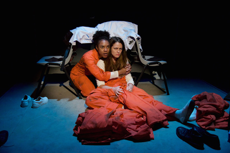 Courtney Sauls and Christine Woods in Sinner’s Laundry from IAMA Theater Company at the Lounge Theater. (Photo by Dean Cechvala)