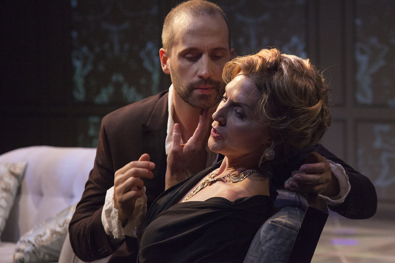 Scott Ferrara and Elyse Mirto in  Les LIaisons Dangereuses at the Antaeus Theatre Company. (Photo by Geoffrey Wade Photography)