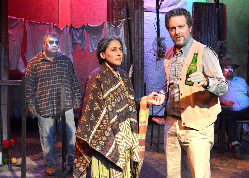 Javier Ronceros, Zilah Mendoza, William Jaramillo and Paul Renteria  in An Enemy of the Pueblo at Casa 0101 Theater. (Photo by Ed Krieger.)