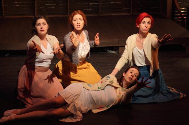 Audrey Flegel, Margaret Katch, Leslie Murphy, and Katie Pelensky in The Secret in the Wings at Coeurage Theatre Company at the Historic Lankershim Arts Center. (Photo by John Klopping)