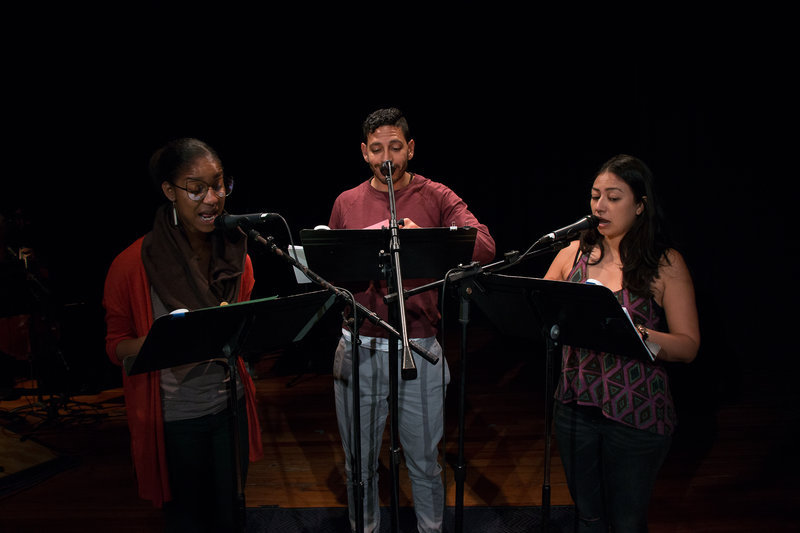 Donna Simone Johnson, Christopher Rivas and Natalie Camunas in Pang! at the 24th Street Theatre. (Photo by John Pemble)