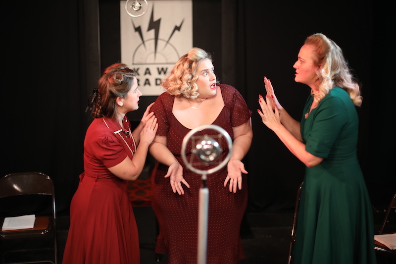 Corrine Glazer, Theresa Stroll, Jessica J'amie in It’s a Wonderful Life: The Radio Play at Theatre Unleashed. (Photo by SoCal Studios)