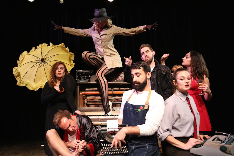 Linda Ravenswood, James Gangl, Erin Bridges, Bobby Gordon, Brian Sonia-Wallace, Nayeli Knudsen, Aman K. Batra in Poetry Deathmatch Cabaret at Bootleg Theatre. (Photo by Jonathan Lipman)