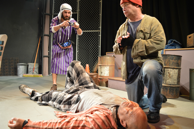 Nima Jafari, Hansford Prince and Ed Dyer in Burt...A Homeless Odyssey at Theatre 68. (Photo by Theatre 68)