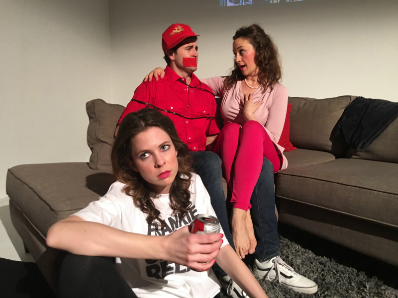 Emma Chandler, Freddy Giorlando and Raleigh West in Pizza Man by Pop Up Theatre, Inc. (Photo by Grafton Doyle)