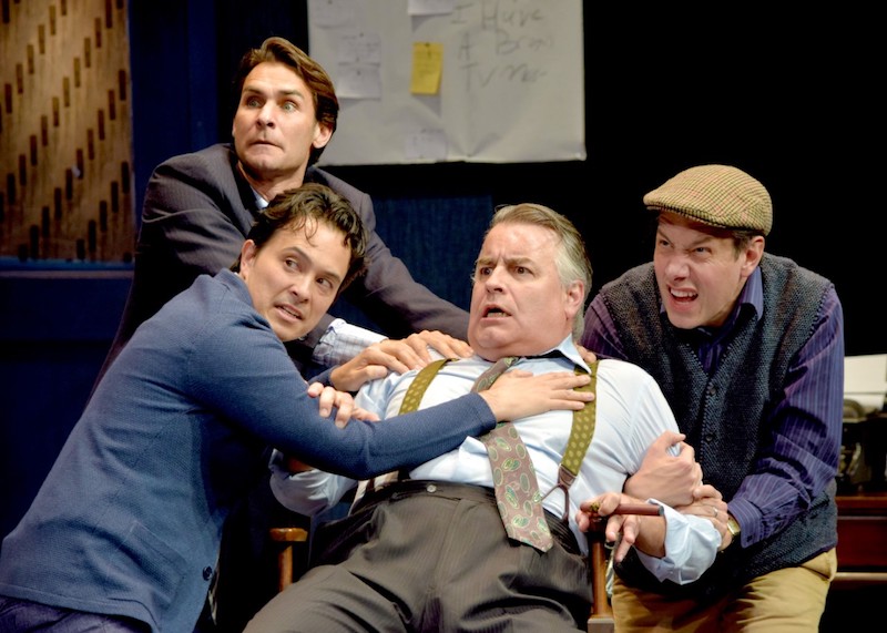 Ty Mayberry, Jason Grasl, Pat Towne, and John Ross Bowie in Laughter on the 23rd Floor at the Garry Marshall Theatre. (Photo by Chelsea Sutton)