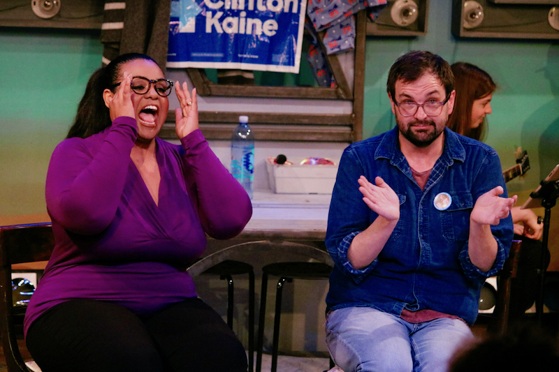 Amber Liekus and Ryan O'Connor in Vote, Pray, Love at the  Celebration Theatre at the Lex. (Photo by Bryan Carpender)