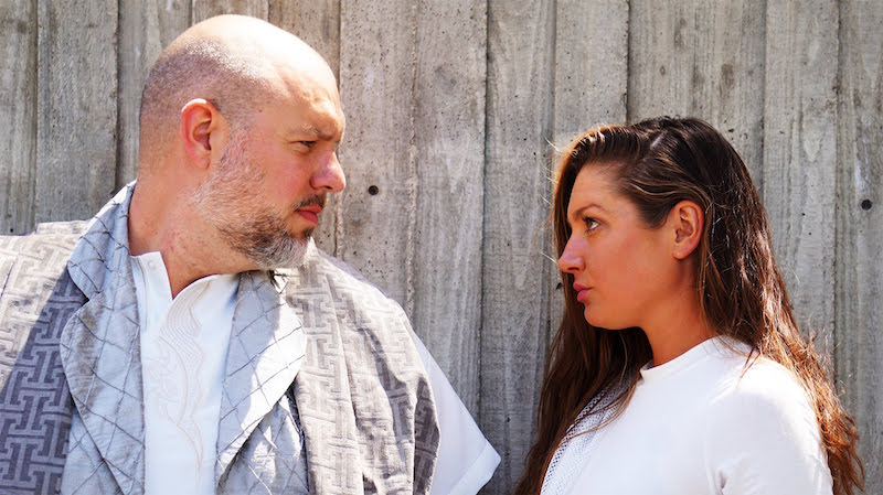 Jason Vande Brake and Sage Howard in Antigone, or We Are Rebels Asking for the Storm from Fugitive Kind. (Photo by Alana Marie Cheuvront)