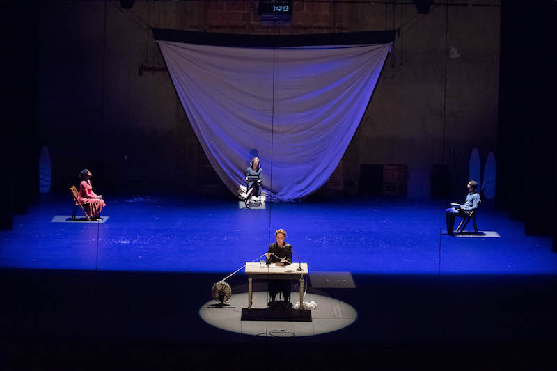 Clockwise from Left: Zuri Adele, Ellen Lauren, Samuel Stricklen and Rena Chelouche Fogel in the theatre is a blank page at Royce Hall, UCLA. (Photo by Reed Hutchinson/CAP UCLA )