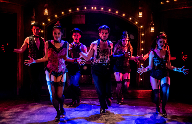 Alex Nee as The Emcee (center) with the ensemble in Cabaret at the Celebration Theatre at the Lex. (Photo by Matthew Brian Denman)