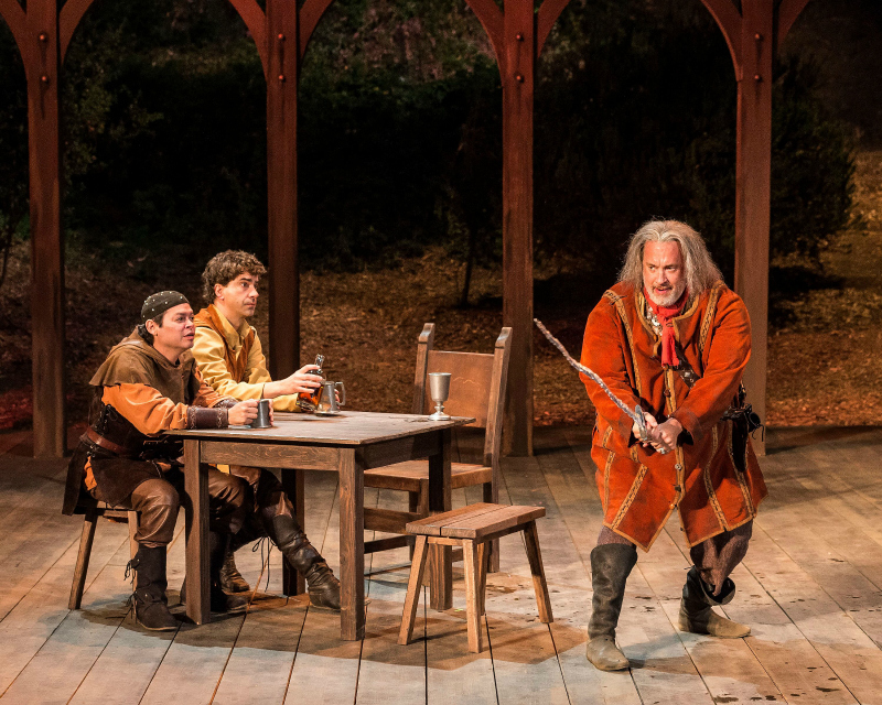 Chris Rivera, Hamish Linklater, and Tom Hanks in William Shakespeare's Henry IV. (Photo by Craig Schwartz)