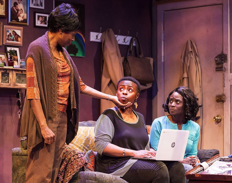 Joyce Guy, Omoze Idehenre and Dele Ogundiran in Her Portmanteau at Boston Court Pasadena. (Photo by Craig Schwartz)