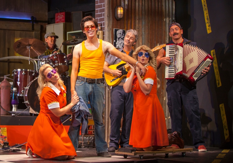 Emily Kay Townsend, Jimmy Villaflor, Cori Cable Kiider, Michael Butler Murray and Sean Paxton in Pump Boys and Dinettes at The Sierra Madre Playhouse. (Photo by Gina Long)