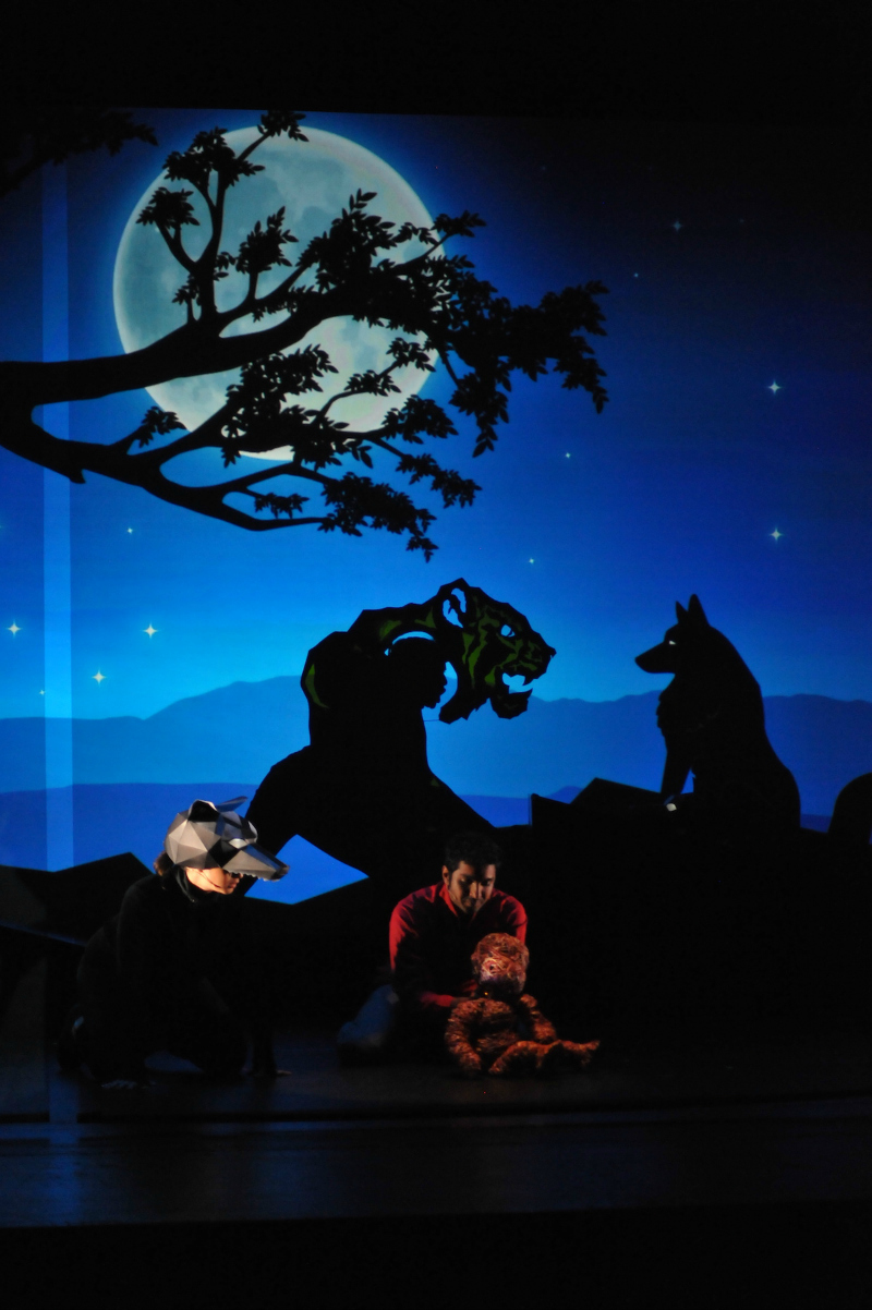 Anita Majumdar, Miriam Fernandes, Levin Valayil and Matt Lacas in Craig Francis and Rick Miller's Jungle Book at Pasadena Playhouse. (Photo by Gary W. Sweetman)