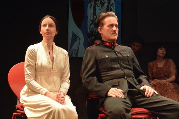 Casey McKinnon, Maury Sterling, Daniel Dorr and Laura Liguori in Murray Mednick's Mayakovsky and Stalin at the Lounge Theatre. (Photo by Ed Krieger)