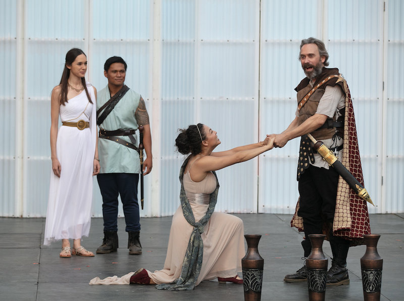 Rachel Li, Jose Acain, Katie Powers-Faulk and David Melville in ISC's Titus Andronicus at the Old Zoo in Griffith Park. (Photo by Grettel Cortes)