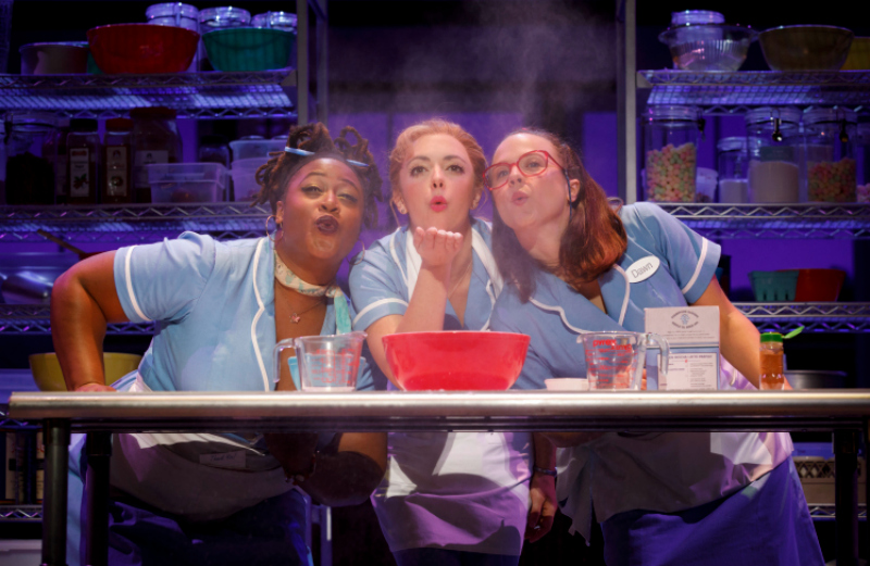 Charity Angél Dawson, Desi Oakley, and Lenne Klingaman in Waitress at the Hollywood Pantages Theatre. (Photo by Joan Marcus)