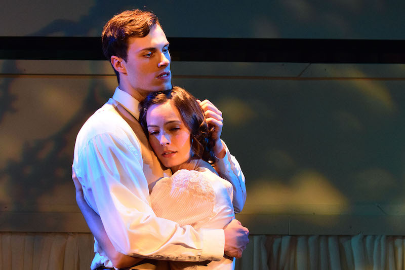 Mike Bingaman and Savannah Schoenecker in Shira Dubrovner's reimagined version of William Shakespeare’s Romeo and Juliet by Group Repertory Theatre at the Lonny Chapman Theatre. (Photo by Doug Engalla)