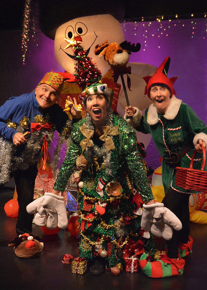 Tony Abatemarco, Sandra Tsing Loh and Shannon Holt in Loh's Sugar Plum Fairy at Skylight Theatre. (Photo by Ed Krieger)