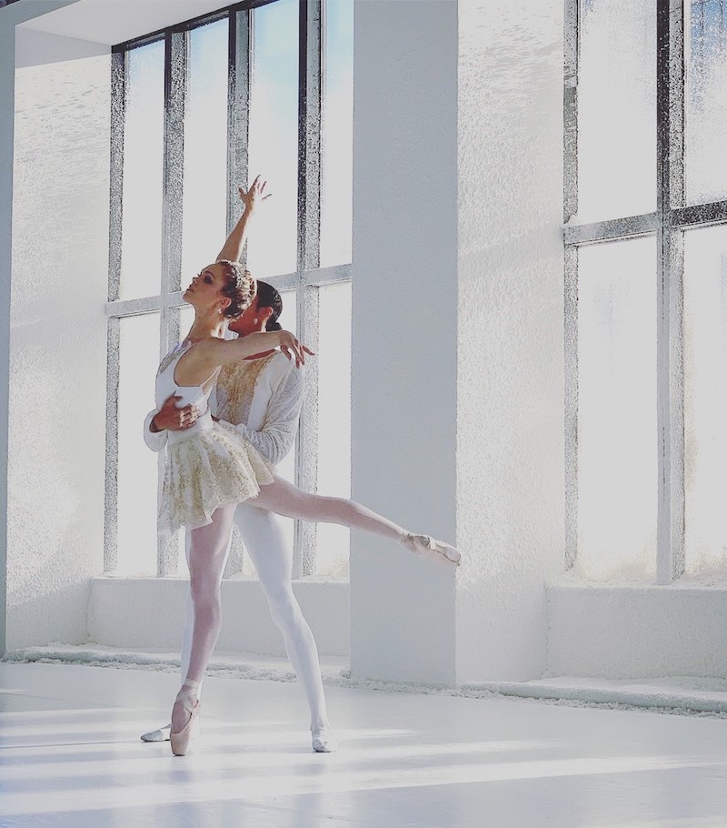 Cara Hansvick and Donald N. Davison in Lincoln Jones's The Nutcracker Suite by American Contemporary Ballet at One California Plaza. (Photo courtesy of ACB)