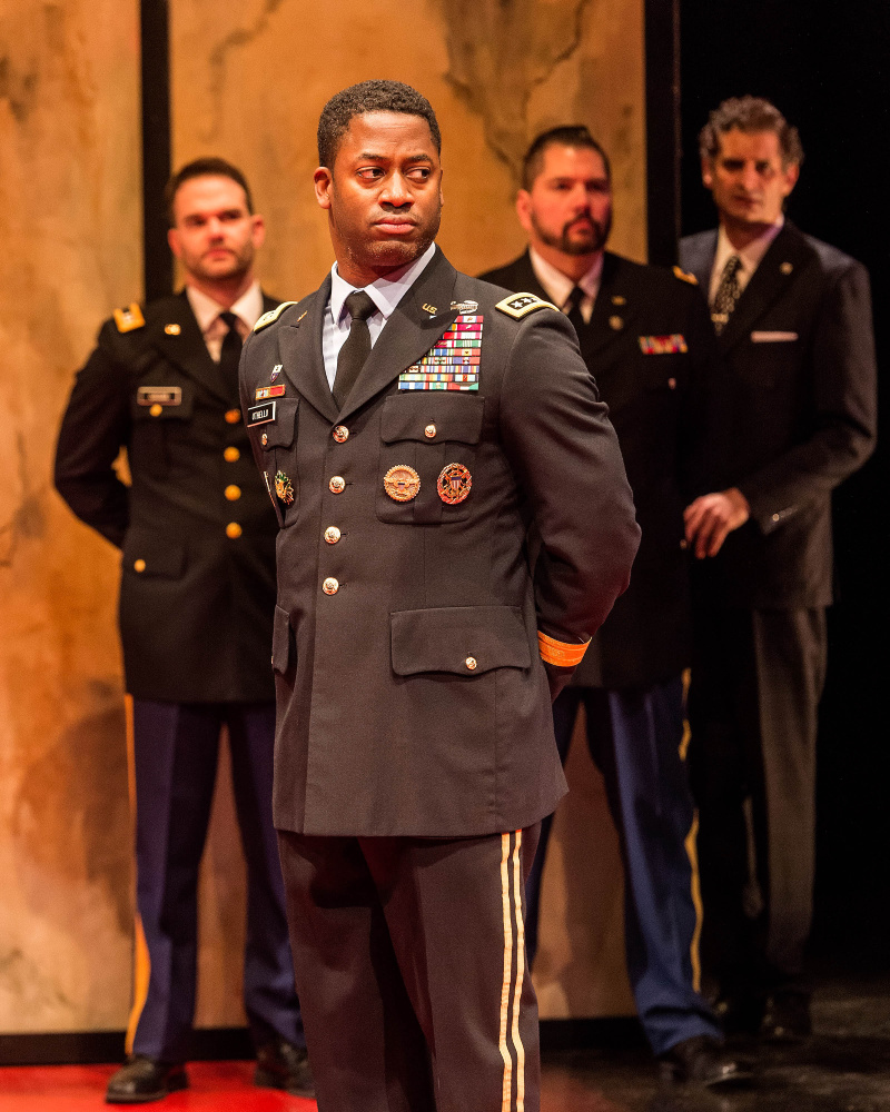 Brian Henderson, Wayne T. Carr, Michael Manuel, and Jeremy Rabb in William Shakespeare's Othello at A Noise Within Theatre. (Photo by Craig Schwartz)