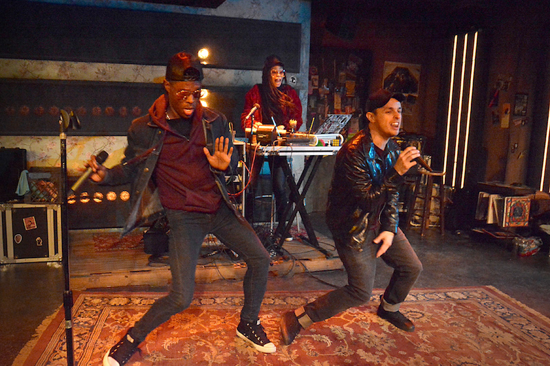 Matthew Hancock, Clarissa Thibeaux, and Chad Addison in Hype Man by Idris Goodwin at The Fountain Theatre. (Photo by Ed Krieger)