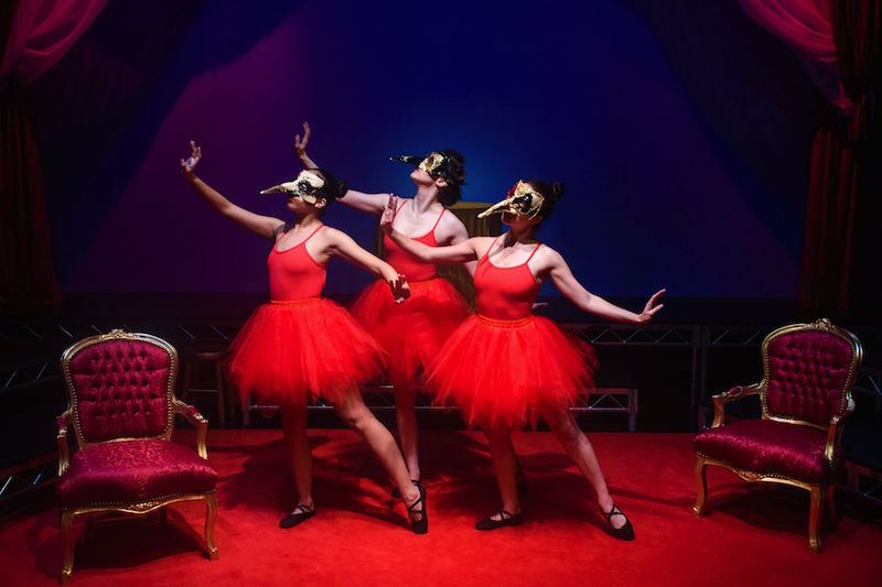 Peerada Meemalayath, Angela Beyer and Carina Conti in Frédérique Michel and Charles A. Duncombe’s translation of Molière’s The Bourgeois Gentleman at City Garage Theatre. (Photo by Paul M. Rubenstein)