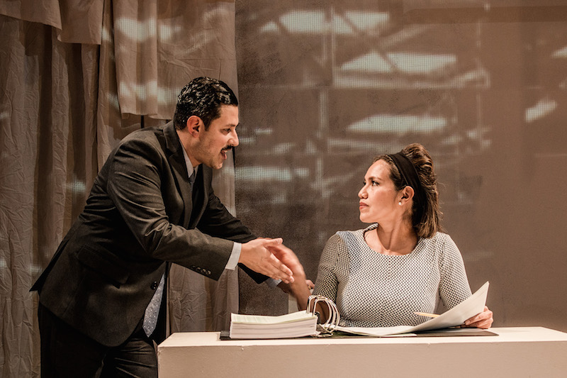 Xavi Moreno and Cheryl Umaña in Evelina Fernández’s The Mother of Henry at The Los Angeles Theatre Center. (Photo by Andrew Vasquez)